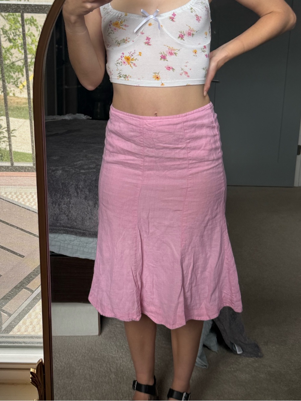 Linen Vintage Pink A-Line Midi Skirt - Willi Smith